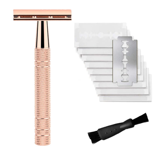 Women's Safety Razor Set — Double Edge Single Blade Reusable + 10 Blades Travel Kit