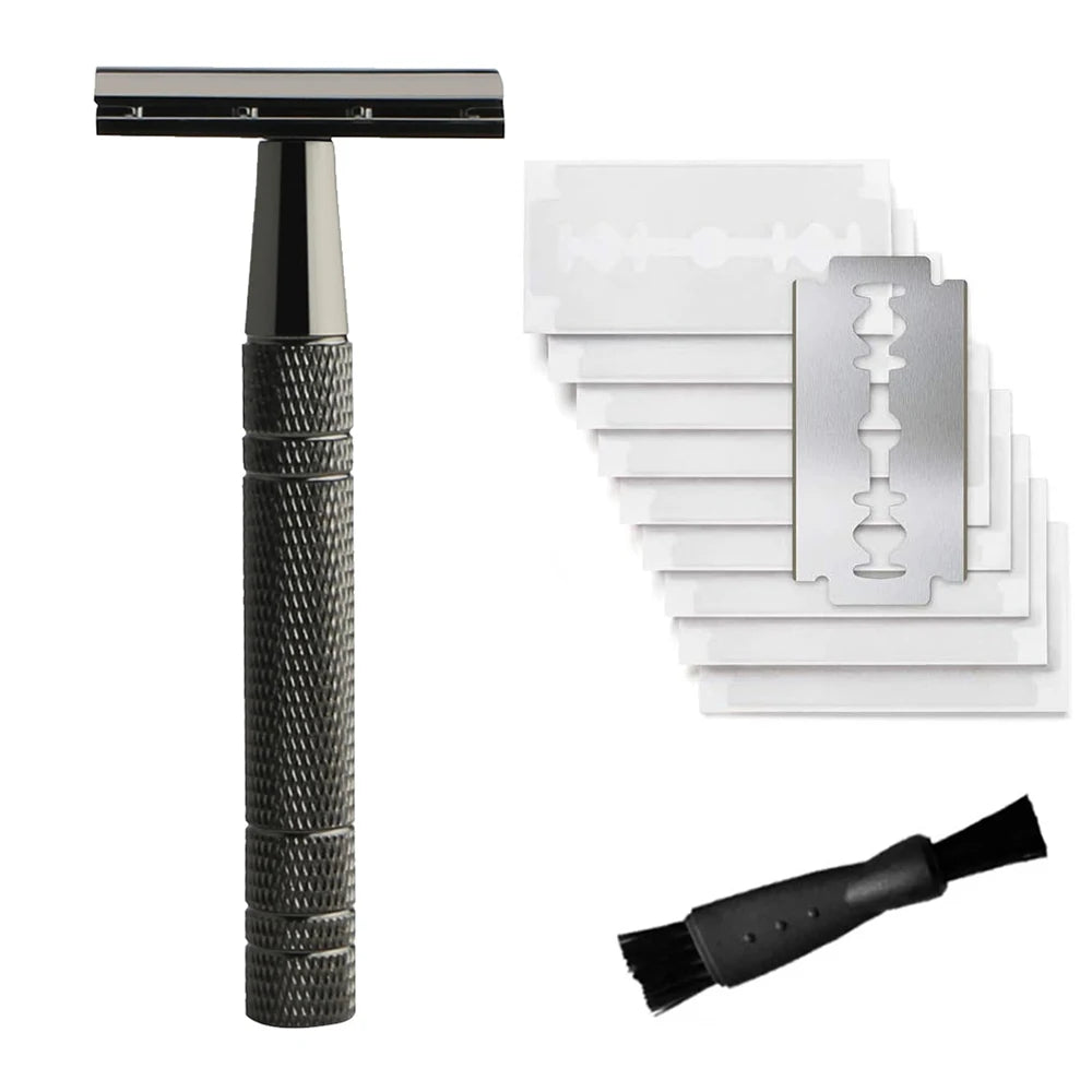 Women's Safety Razor Set — Double Edge Single Blade Reusable + 10 Blades Travel Kit