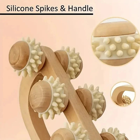 Wooden Massage Roller — Manual Deep Tissue Neck Back & Leg Muscle Massage Relief Tool