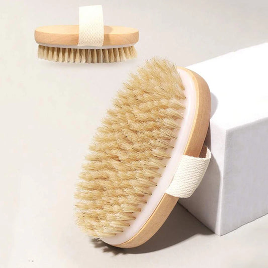 Body Brush for Cellulite & Lymphatic Drainage — Natural Pig Bristle Wet Dry Exfoliating Spa