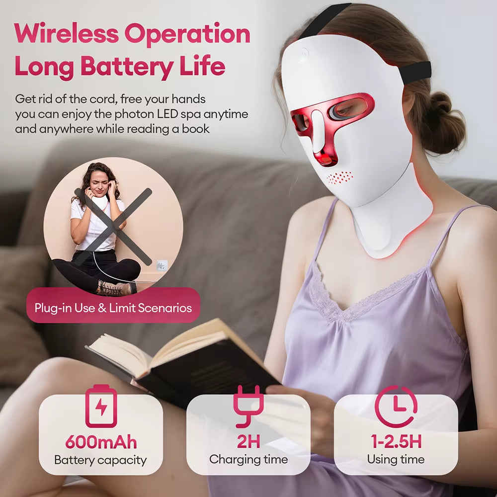 7-Color LED Light Therapy Mask — Rechargeable Face & Neck Skin Lifting Tool