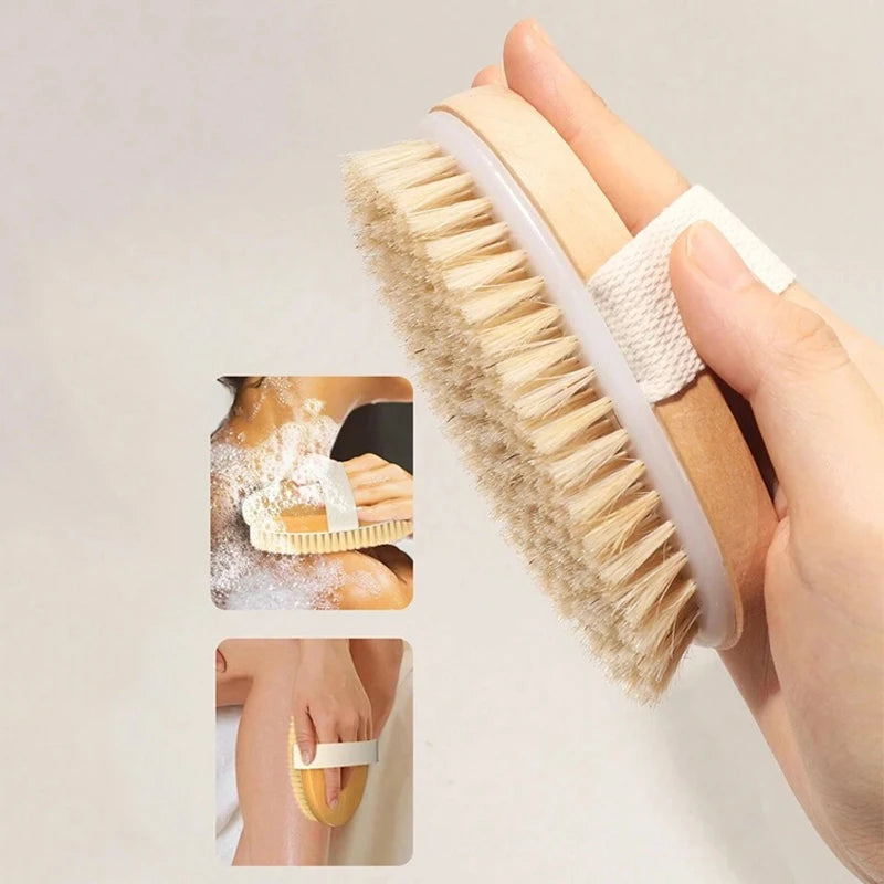 Body Brush for Cellulite & Lymphatic Drainage — Natural Pig Bristle Wet Dry Exfoliating Spa