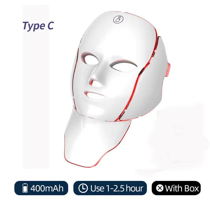7-Color LED Light Therapy Mask — Rechargeable Face & Neck Skin Lifting Tool