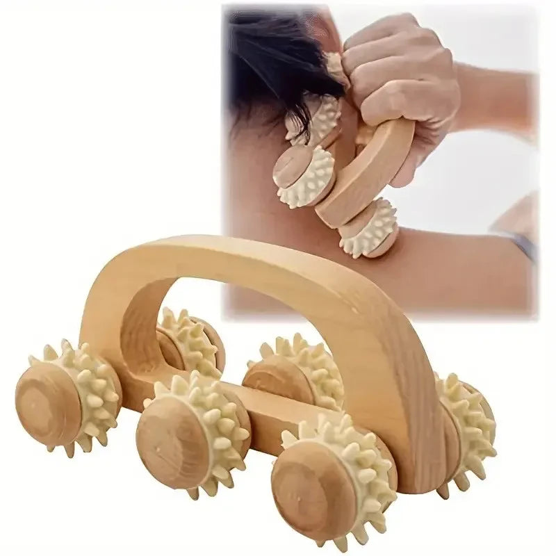 Wooden Massage Roller — Manual Deep Tissue Neck Back & Leg Muscle Massage Relief Tool