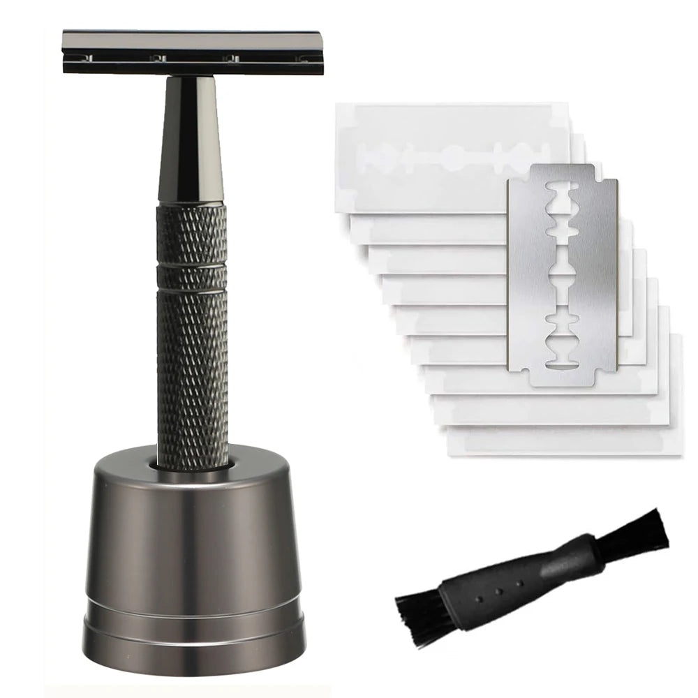 Women's Safety Razor Set — Double Edge Single Blade Reusable + 10 Blades Travel Kit