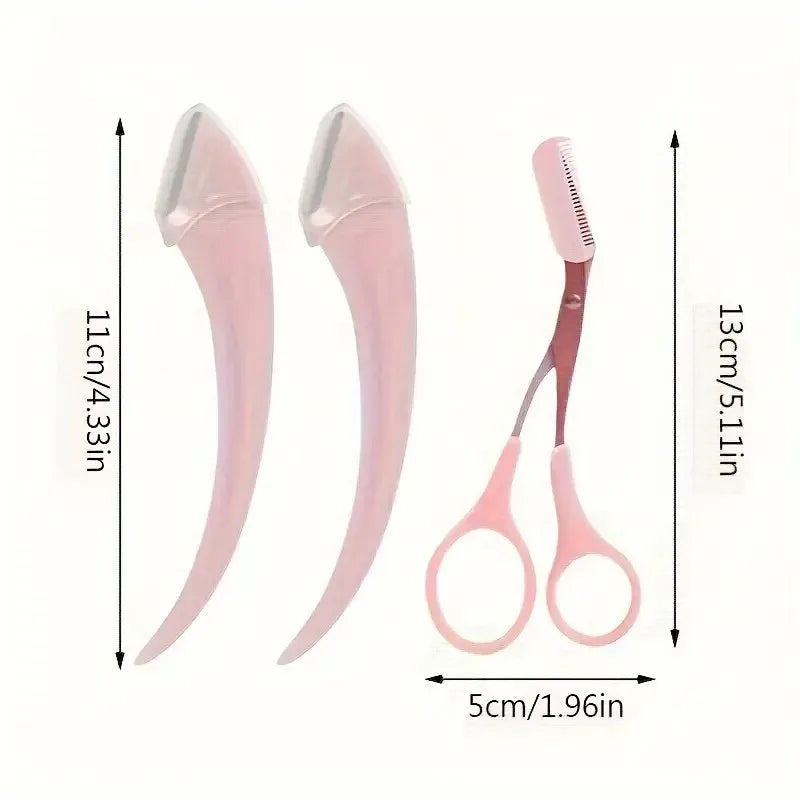Curved Eyebrow Razor & Trimmer Set — Scissors Comb Brow Shaping Kit