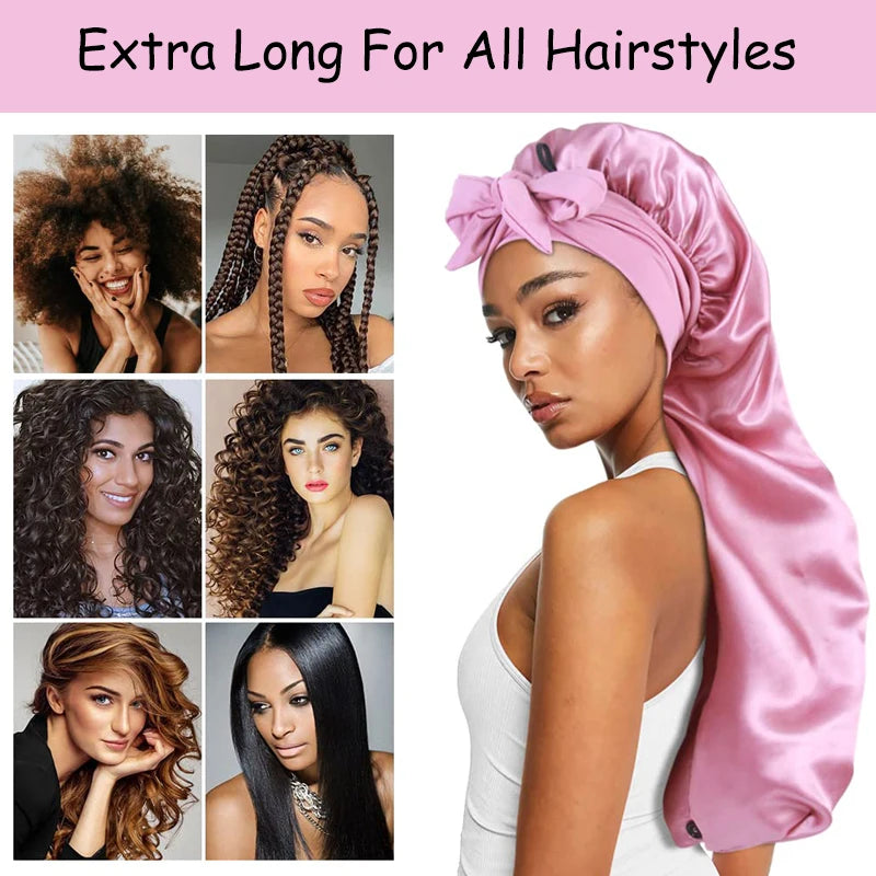 Extra Large Satin Bonnet for Sleeping – Soft Silky Hair Cap with Tie for Curly & Natural Hair