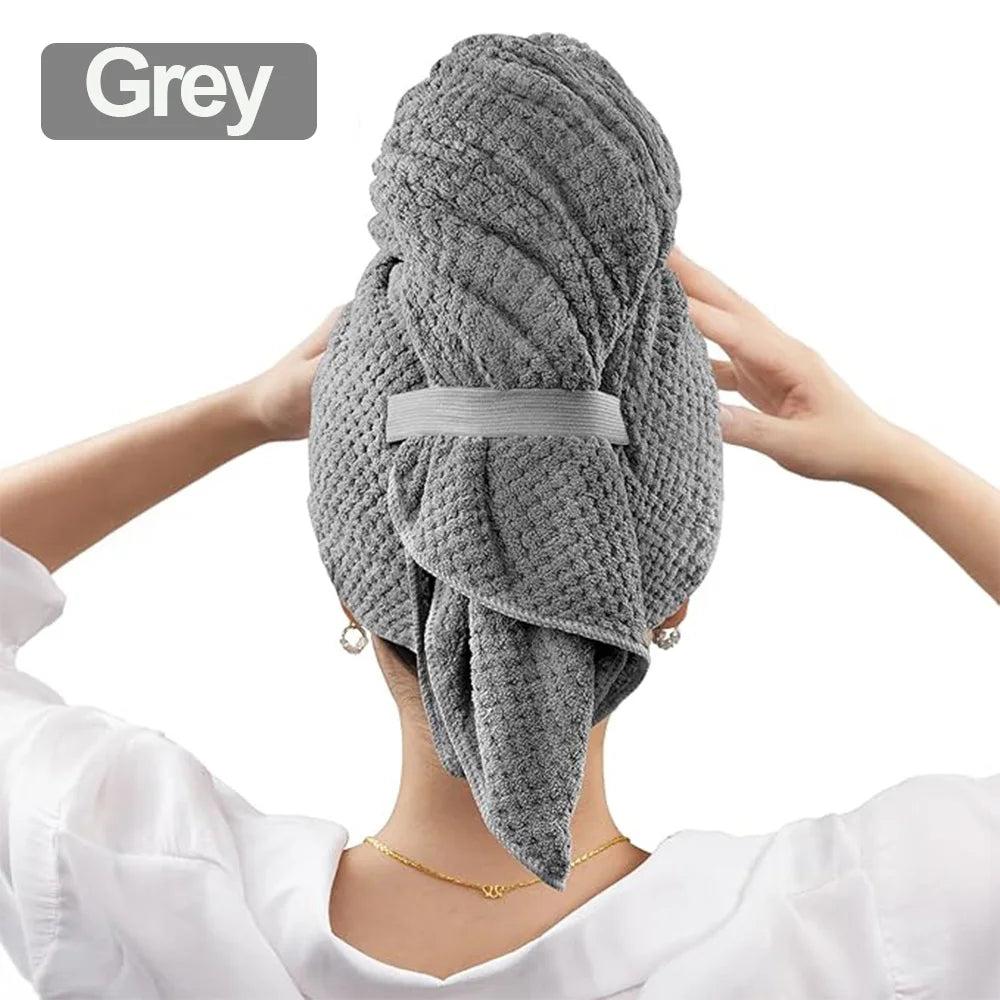 Extra Large Microfiber Hair Towel Wrap – Ultra Absorbent Quick Dry Turban with Elastic Band