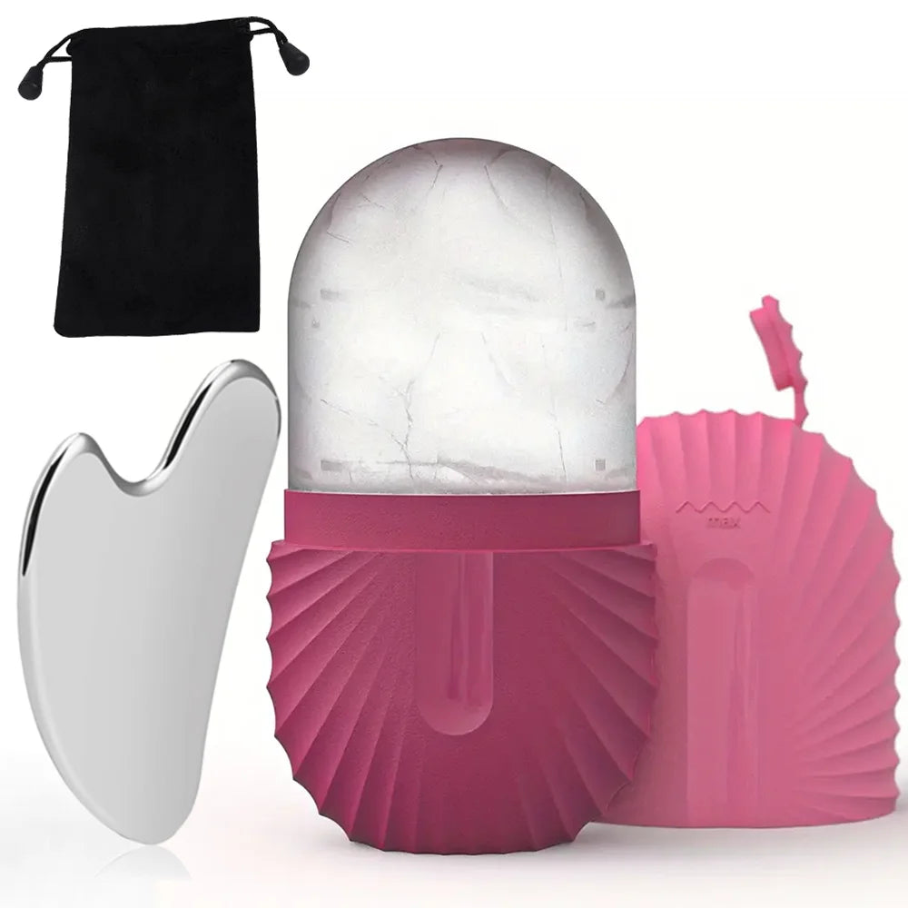 Stainless Steel Ice Face Roller & Gua Sha Set – Reusable Facial Lifting & Contouring Beauty Tool