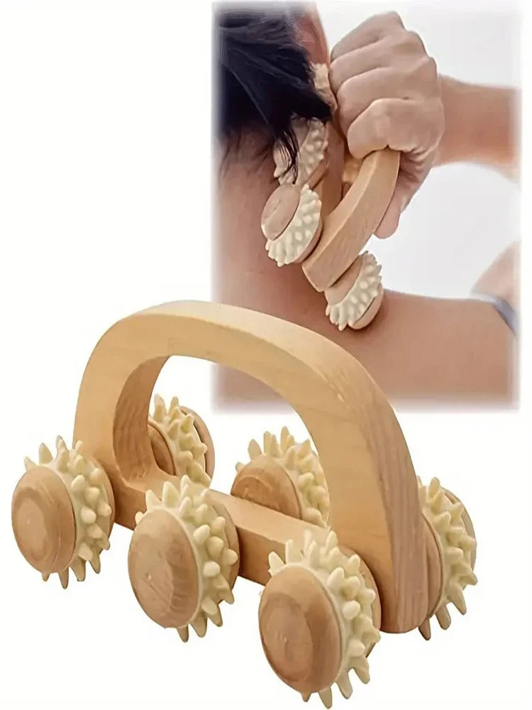 Wooden Massage Roller — Manual Deep Tissue Neck Back & Leg Muscle Massage Relief Tool