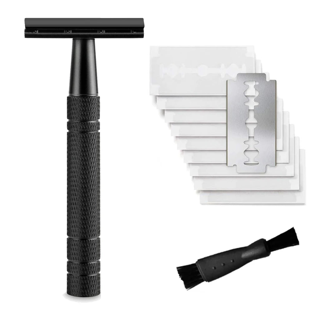Women's Safety Razor Set — Double Edge Single Blade Reusable + 10 Blades Travel Kit