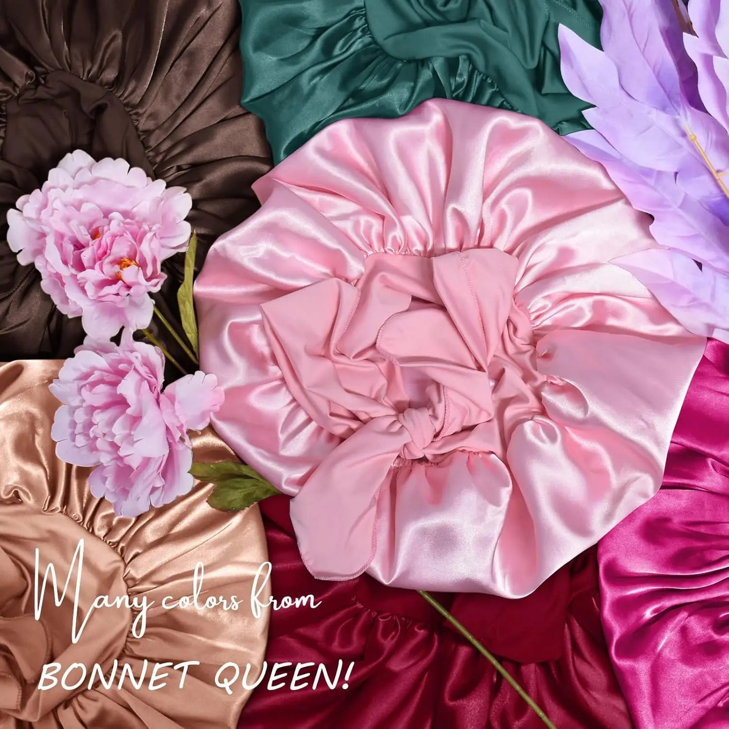 Satin Silk Bonnet for Sleeping – Adjustable Tie Band Hair Bonnet for Women & Men