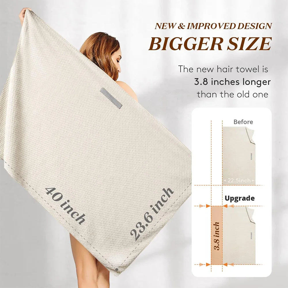 Extra Large Microfiber Hair Towel Wrap – Ultra Absorbent Quick Dry Turban with Elastic Band