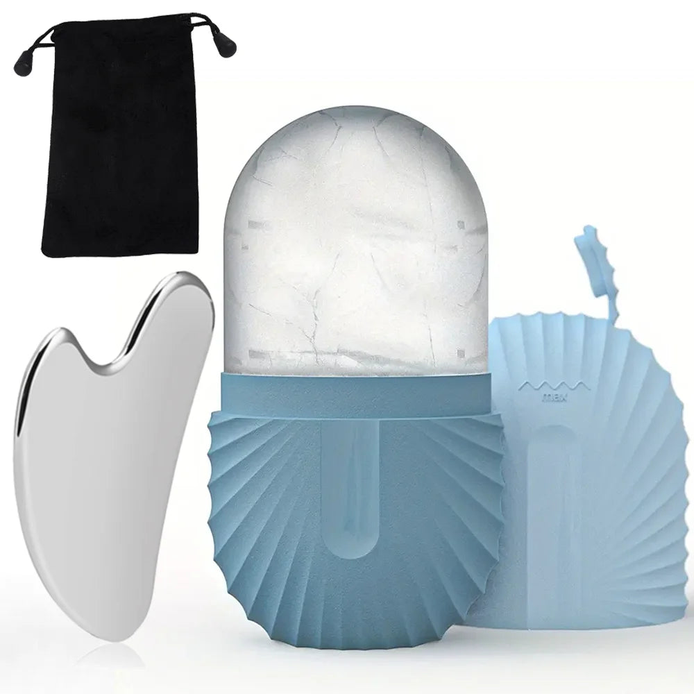 Stainless Steel Ice Face Roller & Gua Sha Set – Reusable Facial Lifting & Contouring Beauty Tool