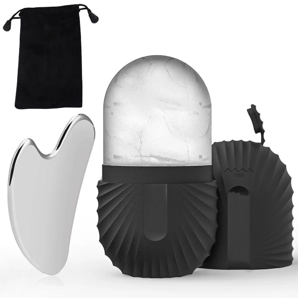 Stainless Steel Ice Face Roller & Gua Sha Set – Reusable Facial Lifting & Contouring Beauty Tool