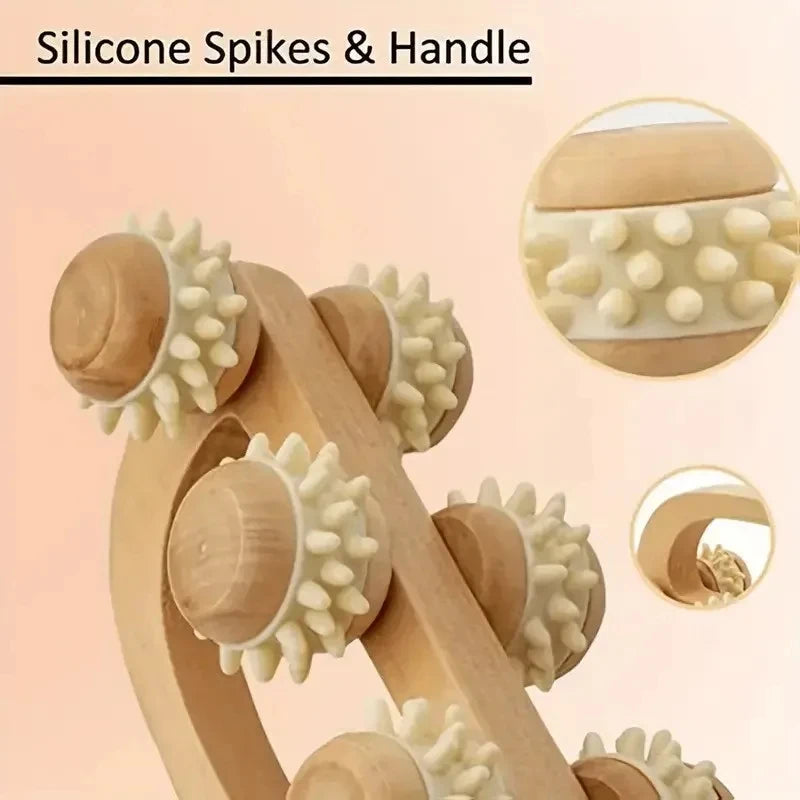 Wooden Massage Roller — Manual Deep Tissue Neck Back & Leg Muscle Massage Relief Tool