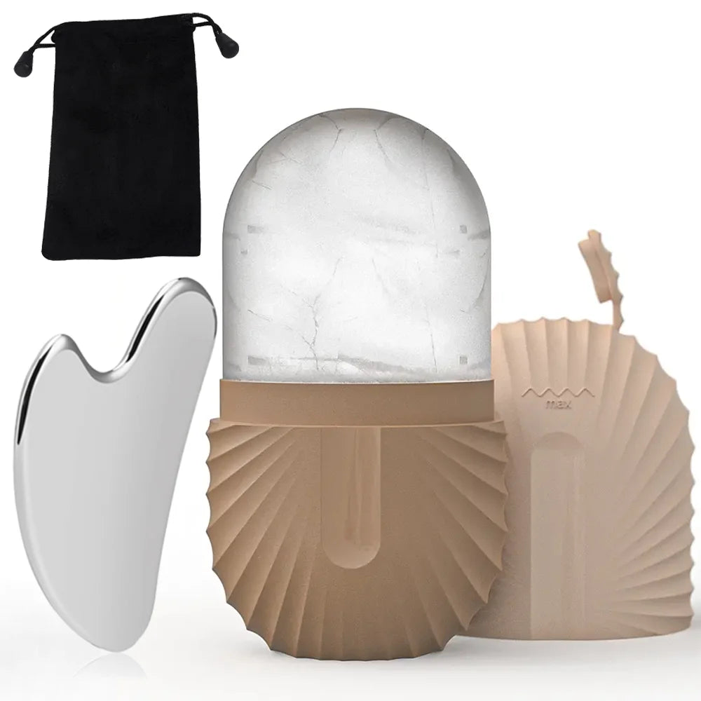 Stainless Steel Ice Face Roller & Gua Sha Set – Reusable Facial Lifting & Contouring Beauty Tool