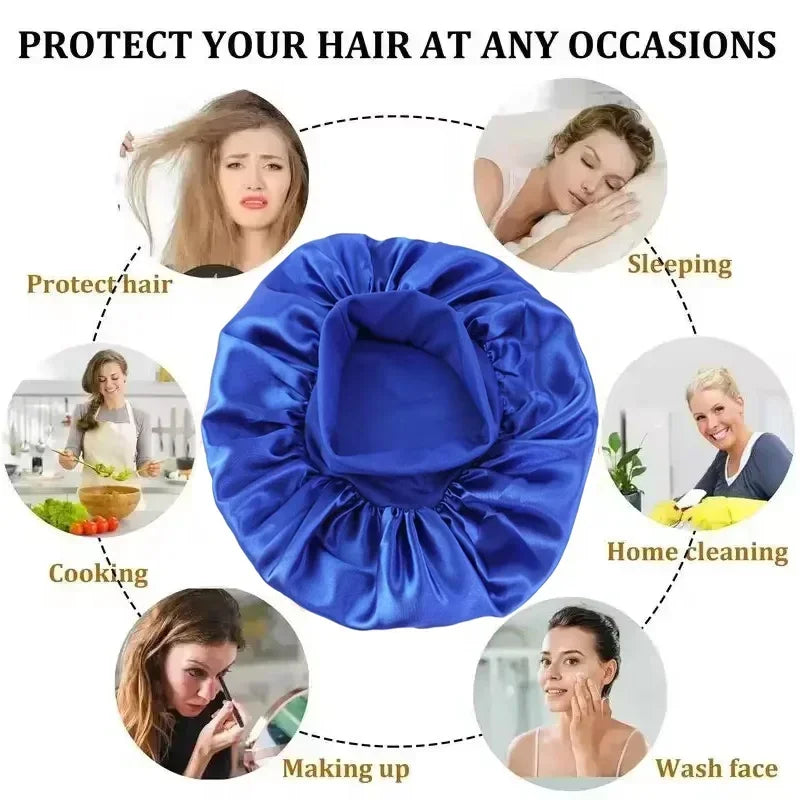 Silk Satin Lined Hair Bonnet for Sleeping – Large Soft Sleep Cap Wrap for Hair
