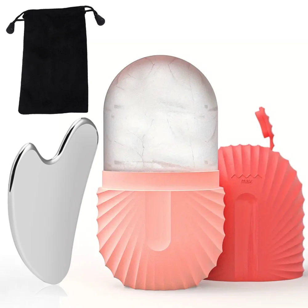 Stainless Steel Ice Face Roller & Gua Sha Set – Reusable Facial Lifting & Contouring Beauty Tool