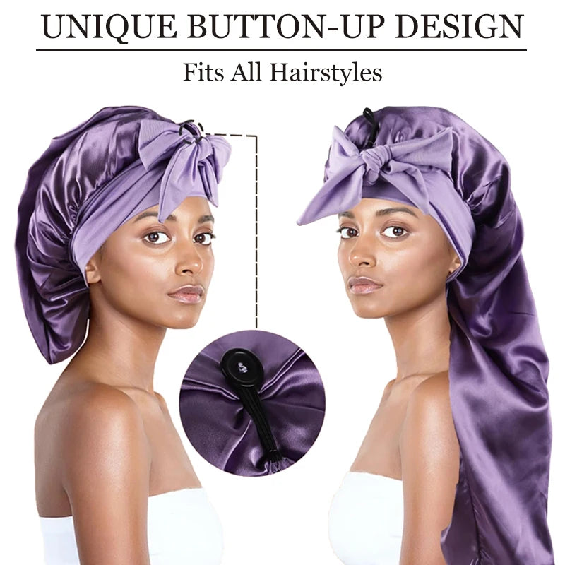Extra Large Satin Bonnet for Sleeping – Soft Silky Hair Cap with Tie for Curly & Natural Hair