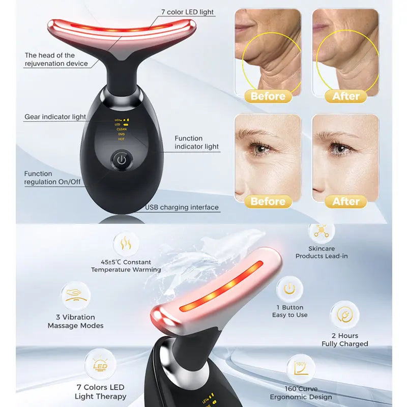 3 Colors/7 Colors Face Neck Massager Facial Lift Three Light Modes Electric Skin Tightening Device LED Beauty Instrument