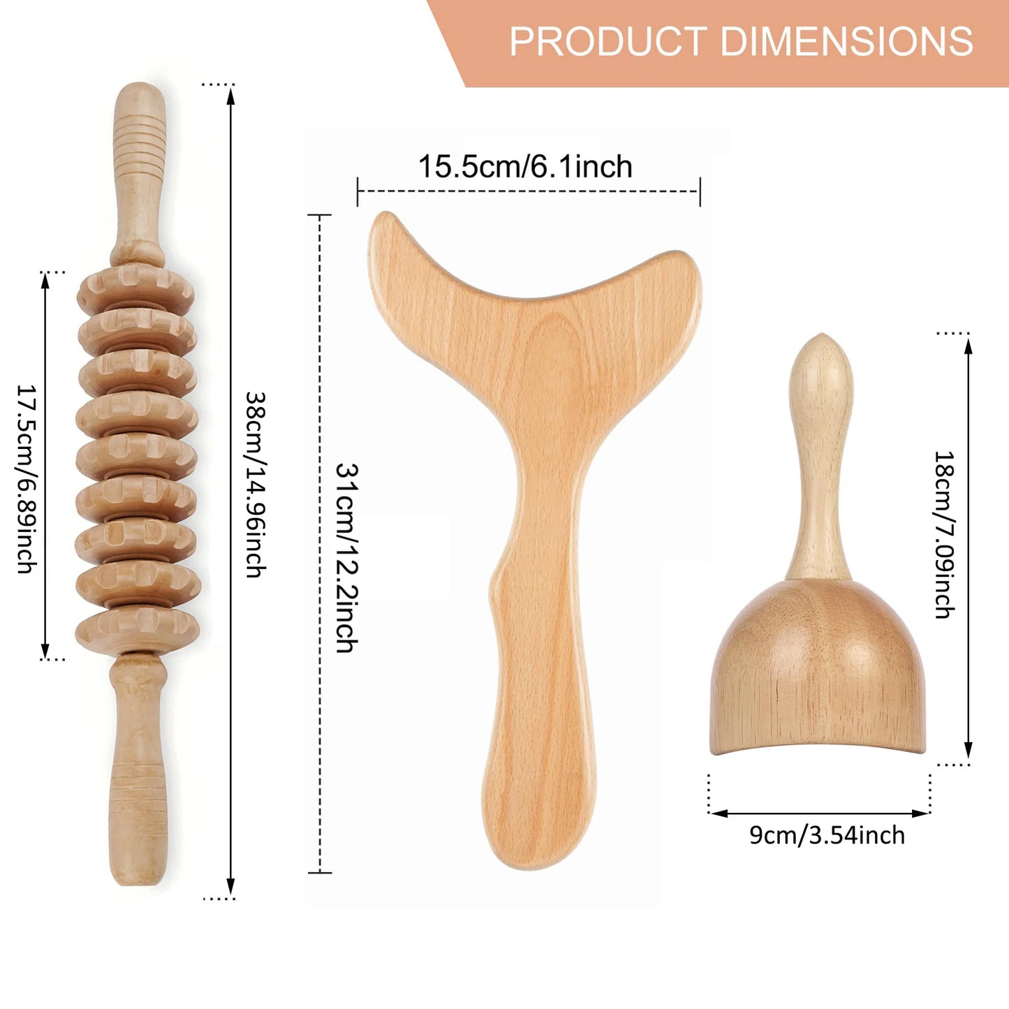 Wooden Massage Roller Set — Maderoterapia Lymphatic Drainage Body Massage Gua Sha Kit