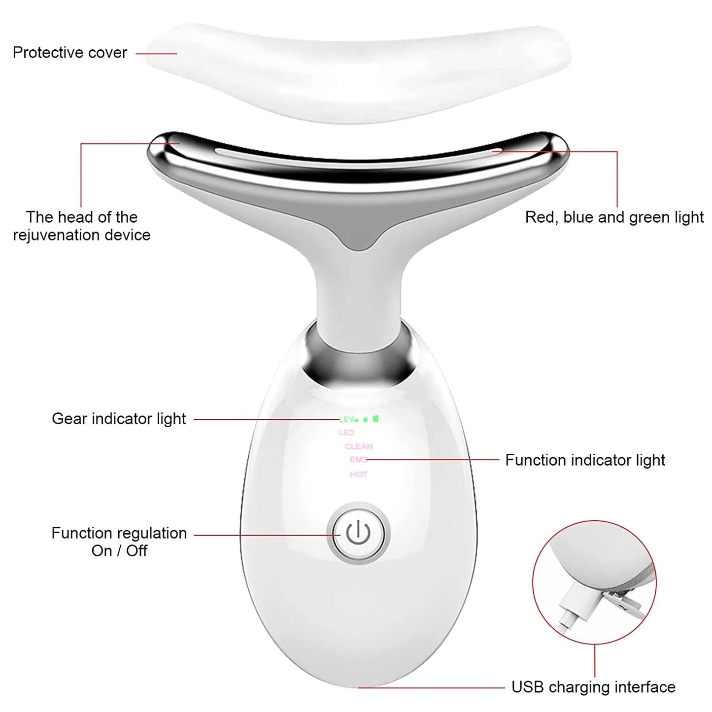 3 Colors/7 Colors Face Neck Massager Facial Lift Three Light Modes Electric Skin Tightening Device LED Beauty Instrument