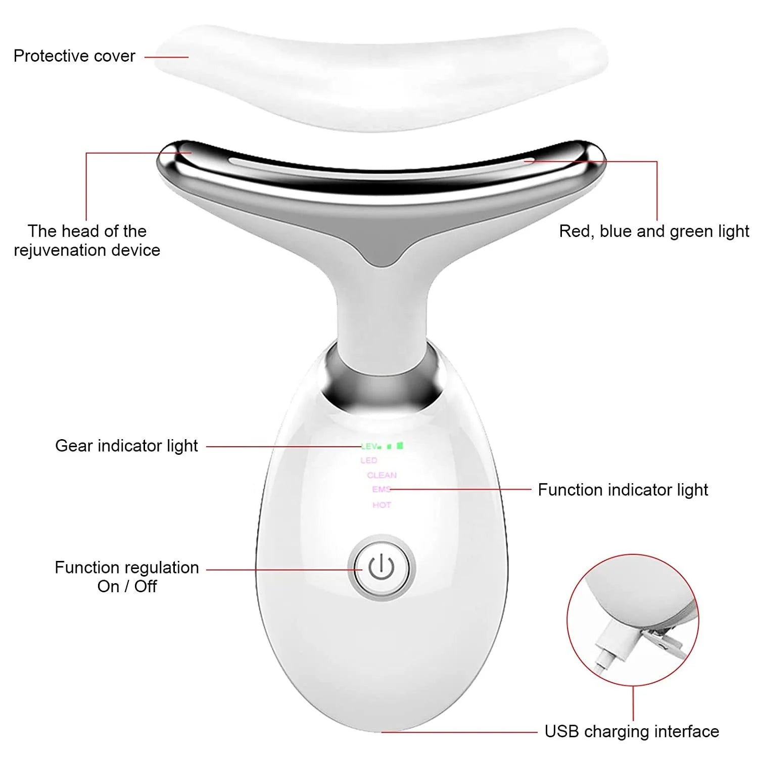3 Colors/7 Colors Face Neck Massager Facial Lift Three Light Modes Electric Skin Tightening Device LED Beauty Instrument