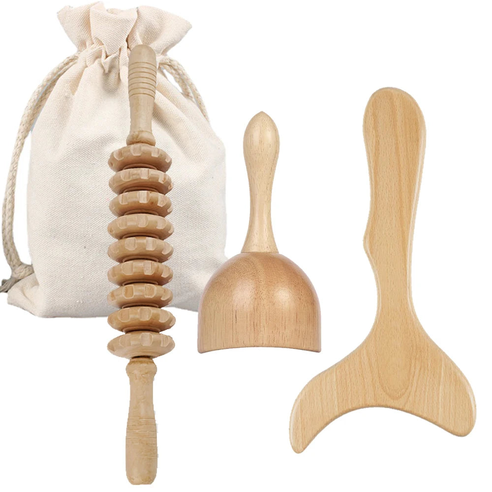 Wooden Massage Roller Set — Maderoterapia Lymphatic Drainage Body Massage Gua Sha Kit
