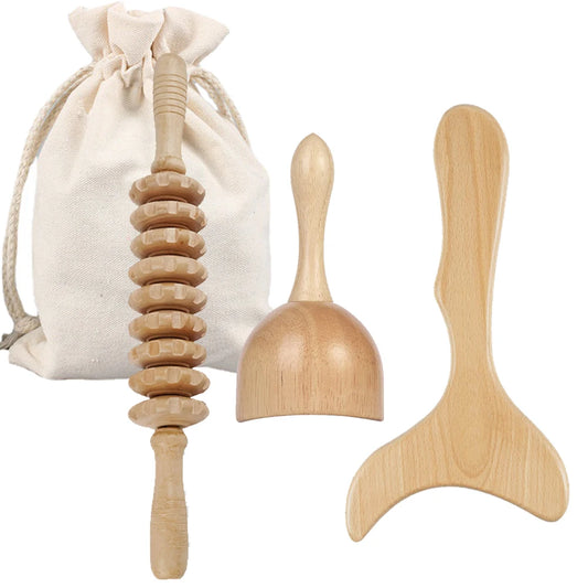 Wooden Massage Roller Set — Maderoterapia Lymphatic Drainage Body Massage Gua Sha Kit
