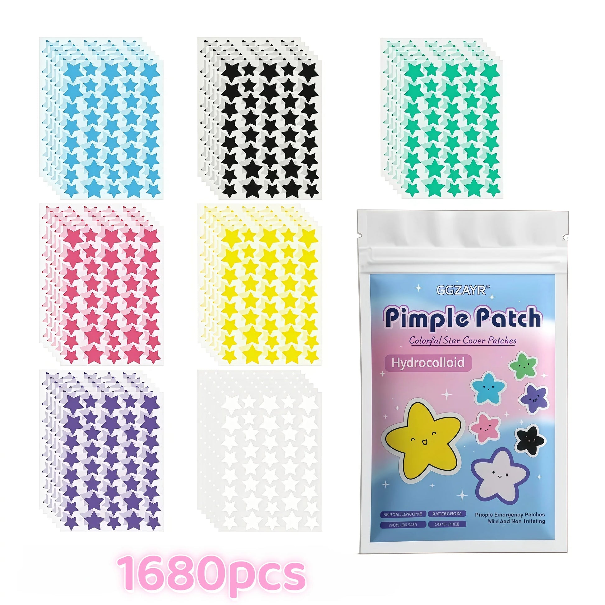 7-Color Star Pimple Patches — Invisible Hydrocolloid Acne Dots for Gentle Skincare - 280/1120/1680Pcs
