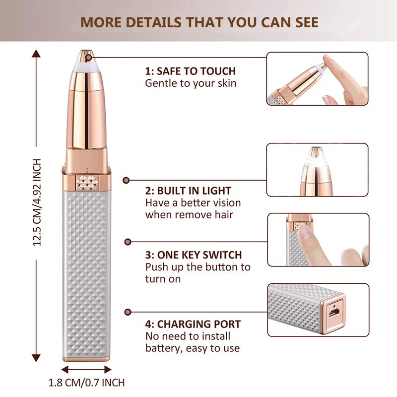 Electric Facial & Body Hair Remover for Women – Painless Eyebrow, Bikini & Facial Trimmer Epilator Shaver