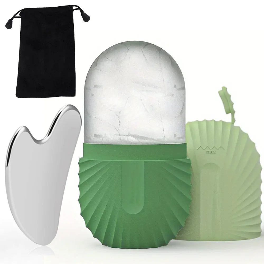 Stainless Steel Ice Face Roller & Gua Sha Set – Reusable Facial Lifting & Contouring Beauty Tool