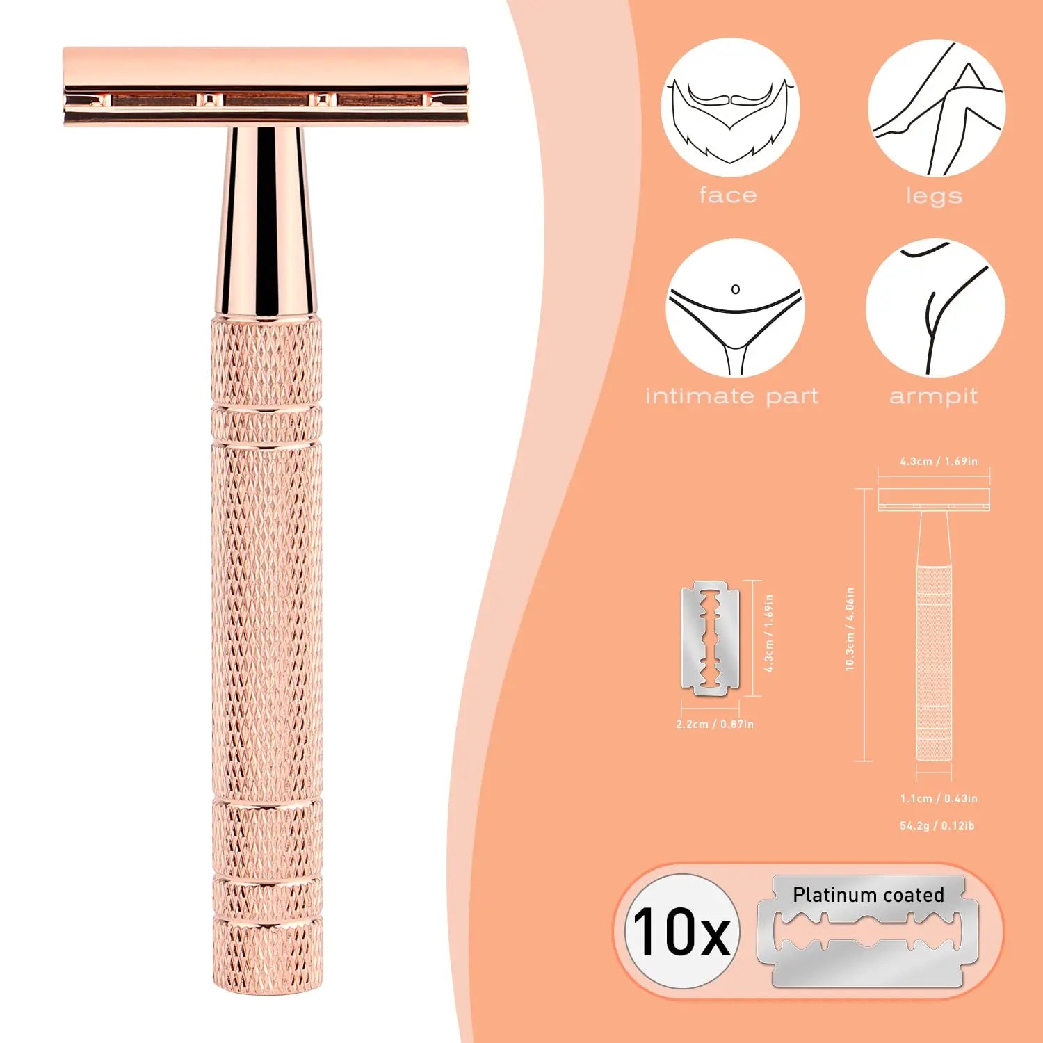 Women's Safety Razor Set — Double Edge Single Blade Reusable + 10 Blades Travel Kit