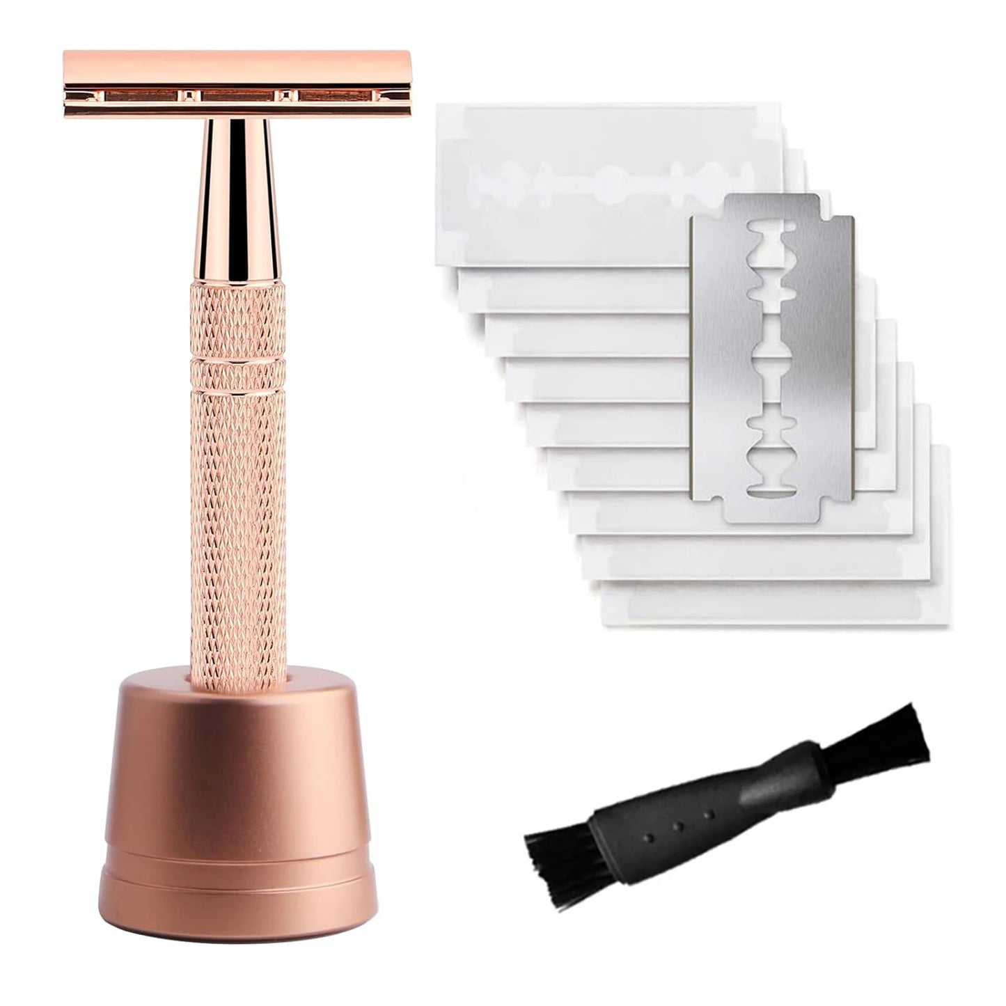 Women's Safety Razor Set — Double Edge Single Blade Reusable + 10 Blades Travel Kit