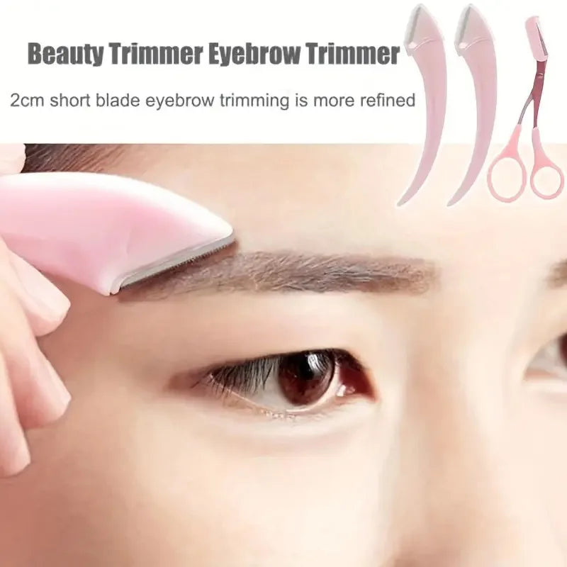 Curved Eyebrow Razor & Trimmer Set — Scissors Comb Brow Shaping Kit