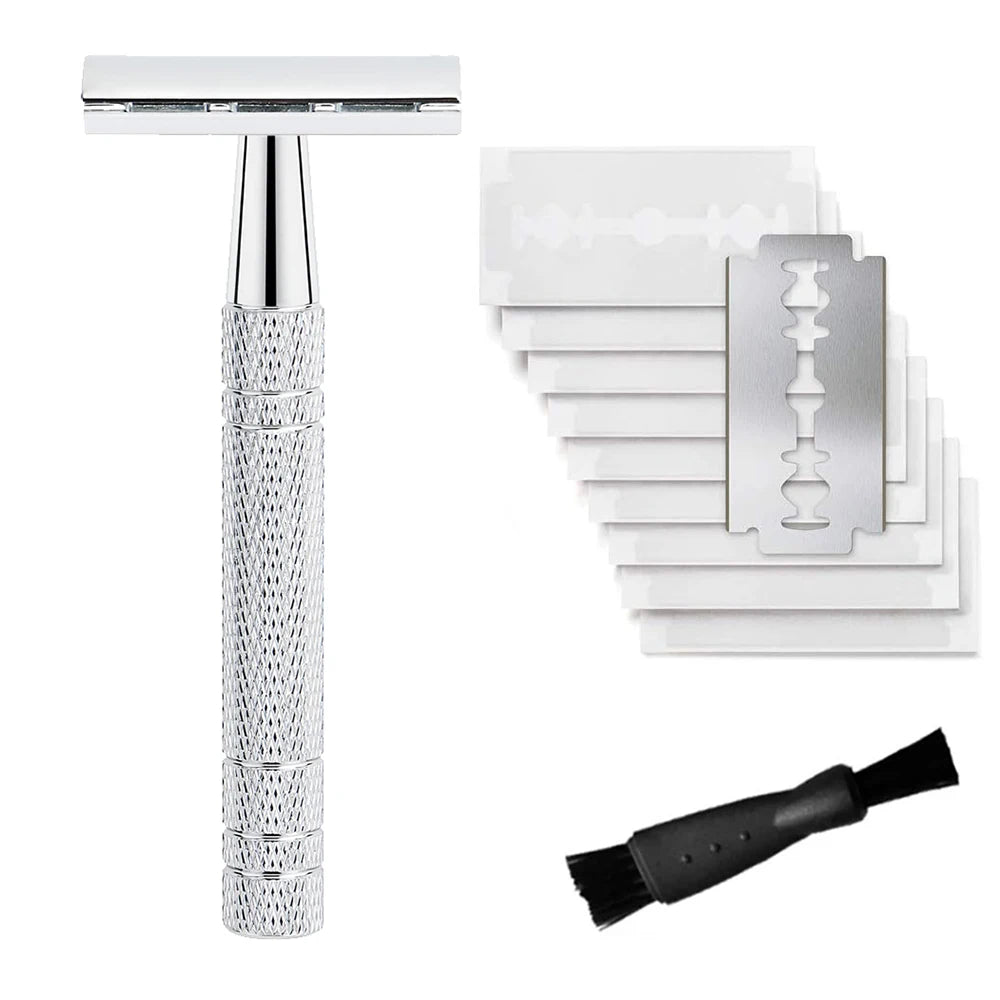 Women's Safety Razor Set — Double Edge Single Blade Reusable + 10 Blades Travel Kit