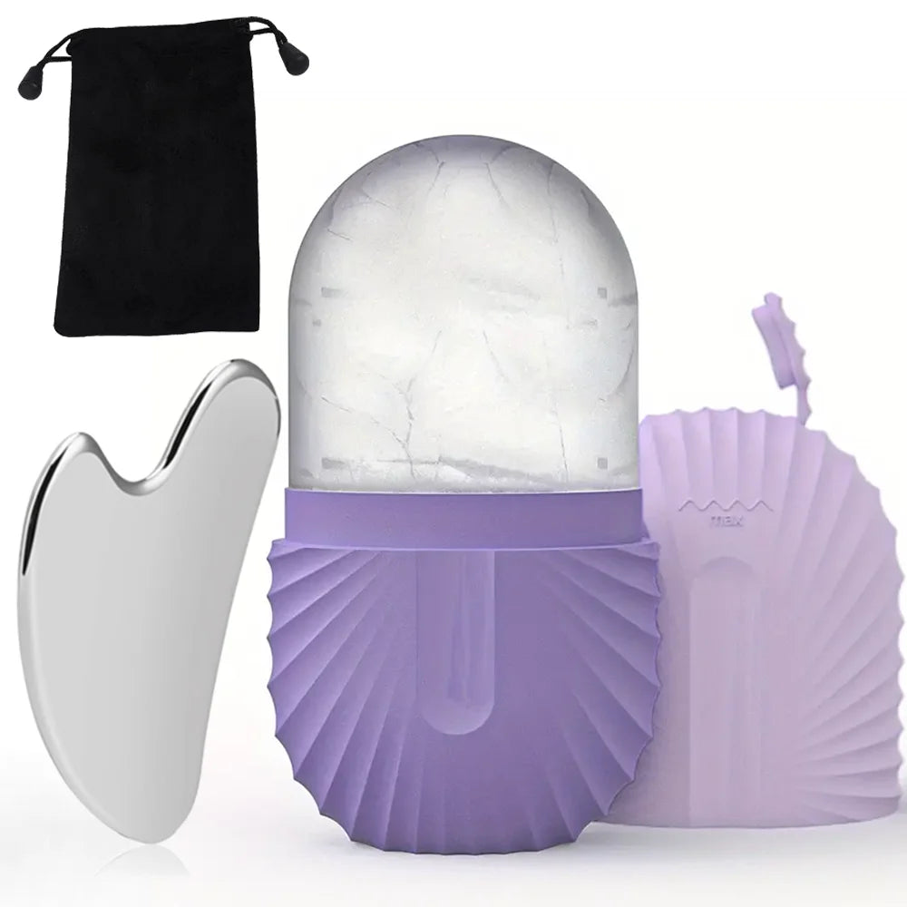 Stainless Steel Ice Face Roller & Gua Sha Set – Reusable Facial Lifting & Contouring Beauty Tool