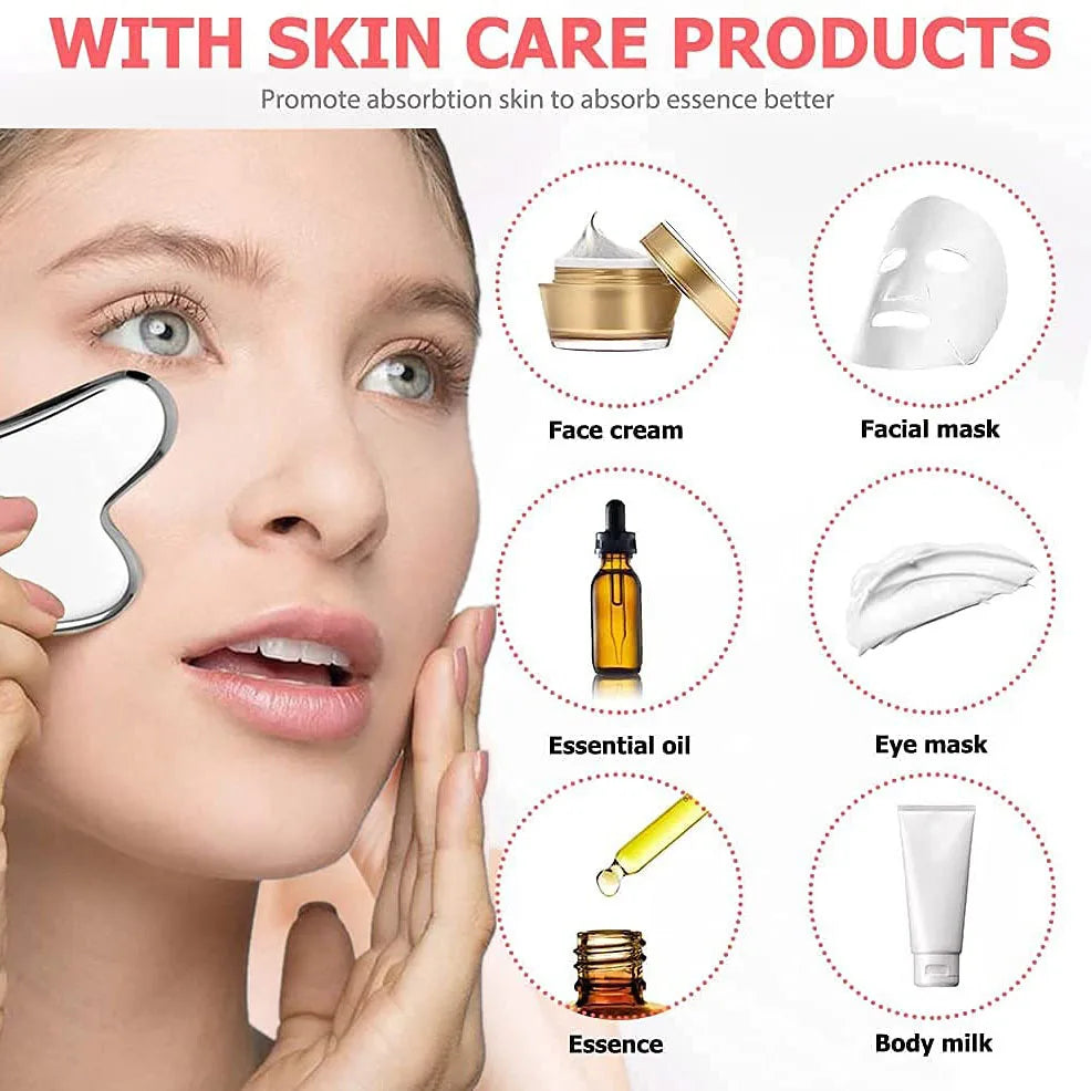 Stainless Steel Ice Face Roller & Gua Sha Set – Reusable Facial Lifting & Contouring Beauty Tool