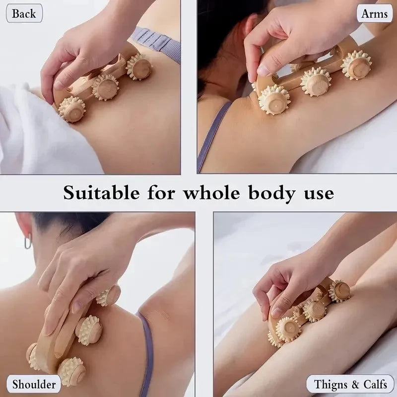 Wooden Massage Roller — Manual Deep Tissue Neck Back & Leg Muscle Massage Relief Tool