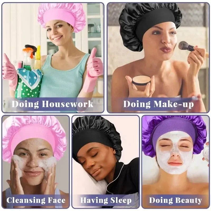Silk Satin Lined Hair Bonnet for Sleeping – Large Soft Sleep Cap Wrap for Hair