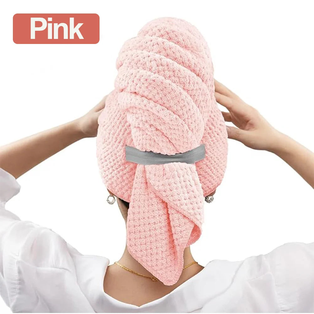 Extra Large Microfiber Hair Towel Wrap – Ultra Absorbent Quick Dry Turban with Elastic Band