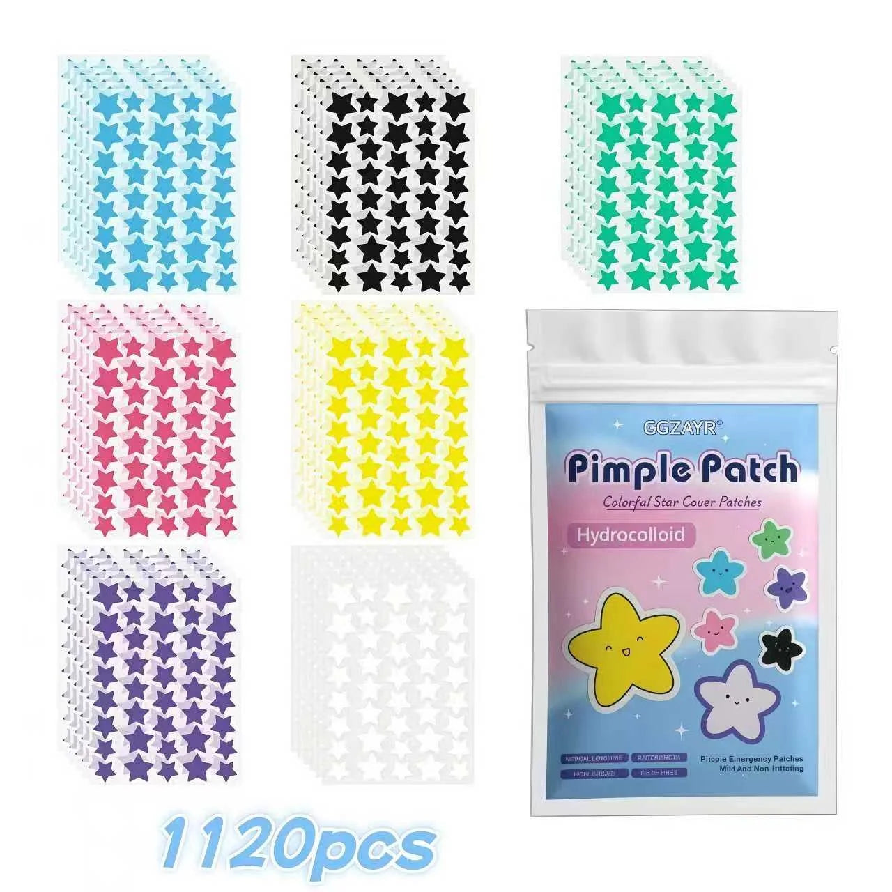 7-Color Star Pimple Patches — Invisible Hydrocolloid Acne Dots for Gentle Skincare - 280/1120/1680Pcs