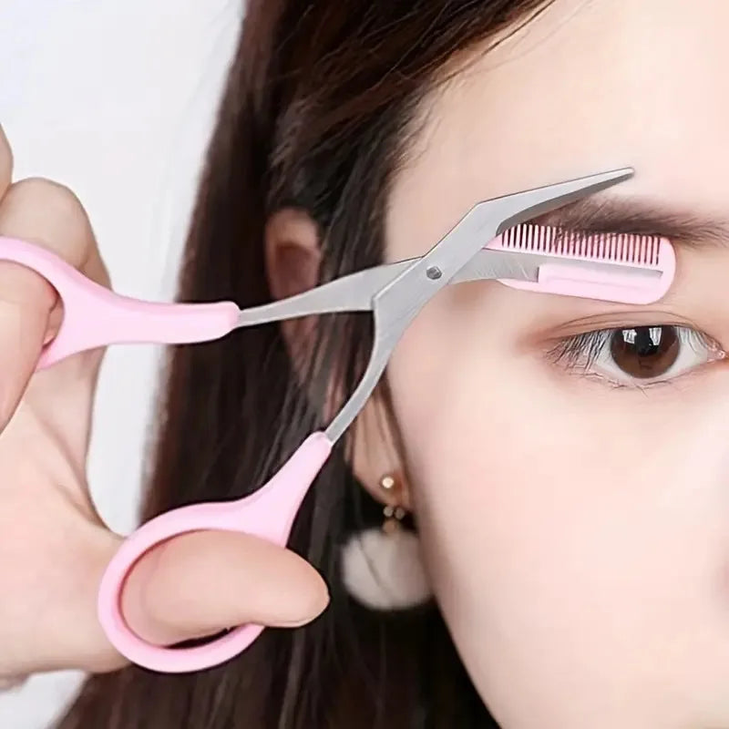 Curved Eyebrow Razor & Trimmer Set — Scissors Comb Brow Shaping Kit