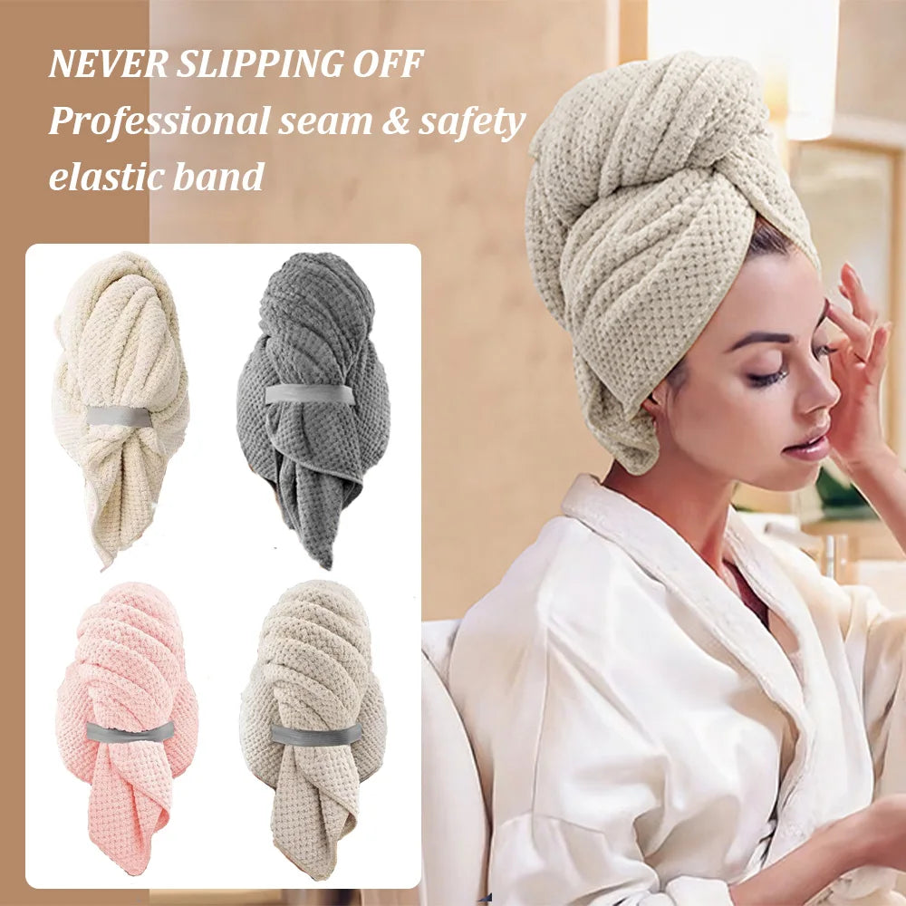 Extra Large Microfiber Hair Towel Wrap – Ultra Absorbent Quick Dry Turban with Elastic Band