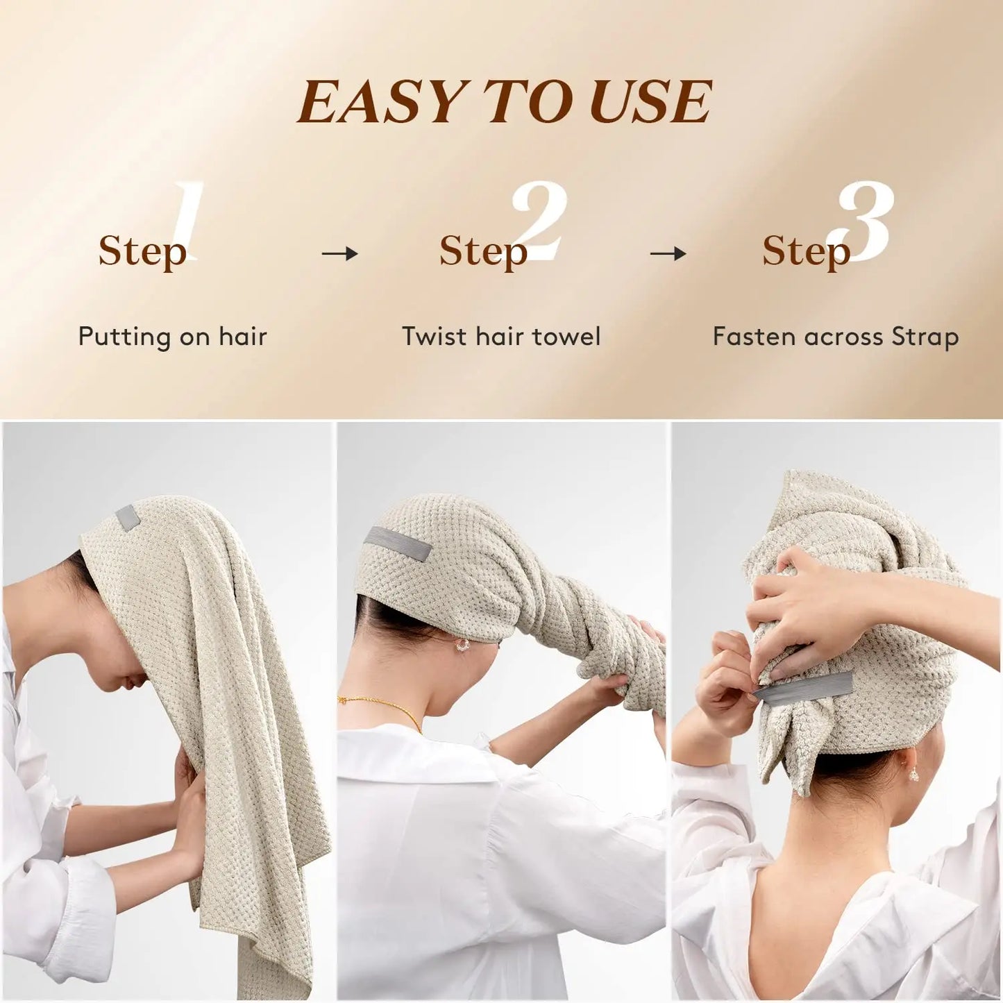 Extra Large Microfiber Hair Towel Wrap – Ultra Absorbent Quick Dry Turban with Elastic Band