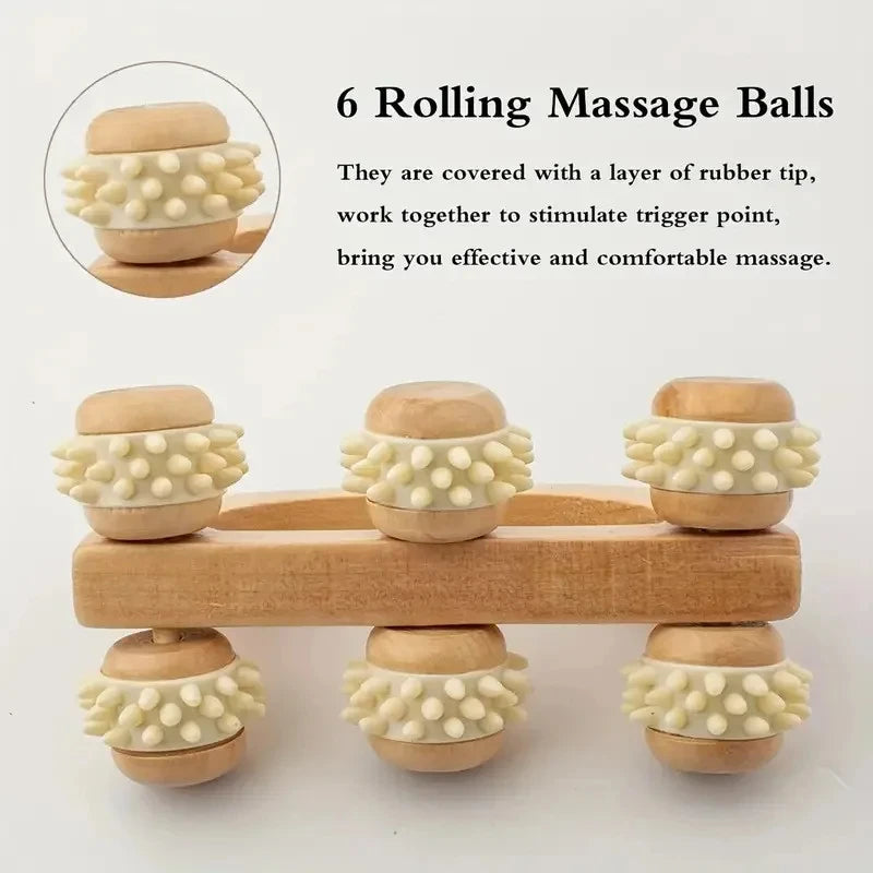 Wooden Massage Roller — Manual Deep Tissue Neck Back & Leg Muscle Massage Relief Tool