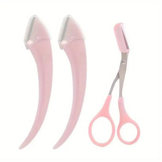 Curved Eyebrow Razor & Trimmer Set — Scissors Comb Brow Shaping Kit