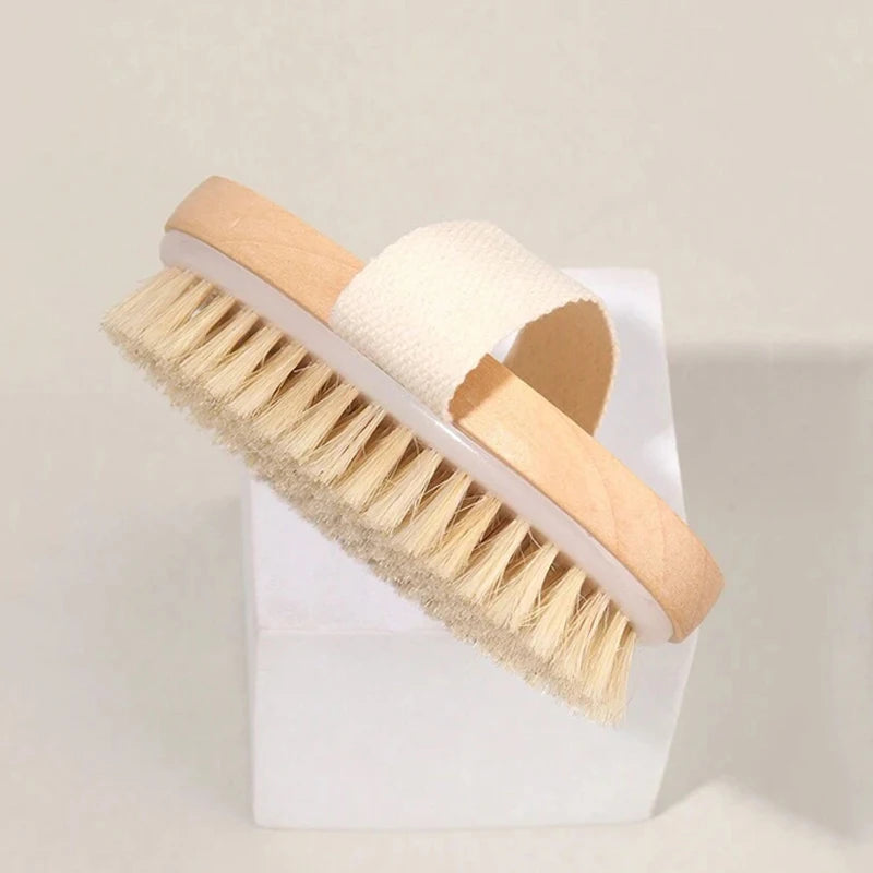 Body Brush for Cellulite & Lymphatic Drainage — Natural Pig Bristle Wet Dry Exfoliating Spa